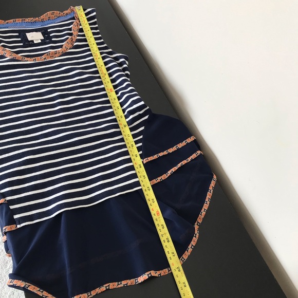 Postmark Anthropologie Navy Blue Stripes Sleeveless Top | Sheer Trim - Picture 11 of 11